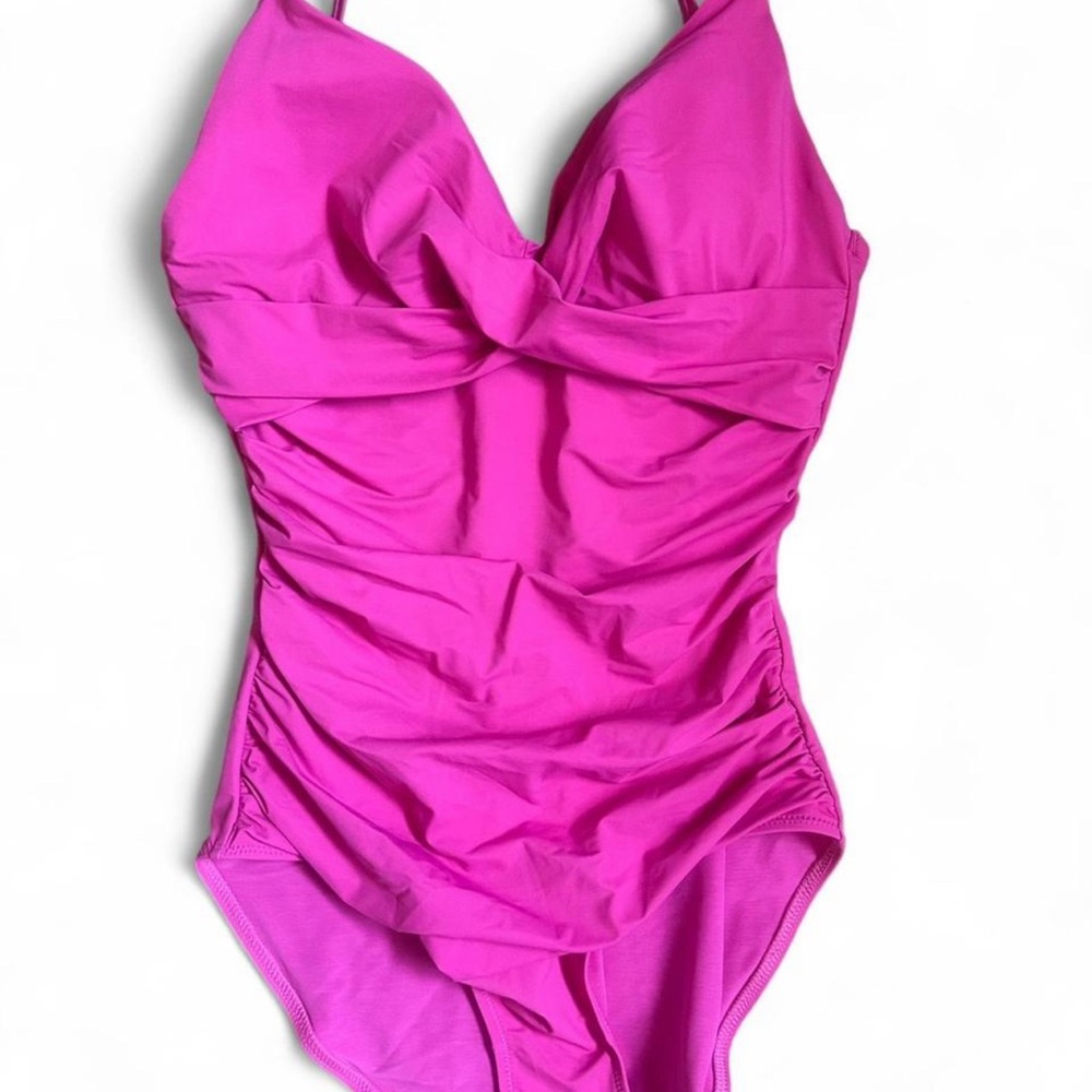 Pink Popilush Shapewear Ruched Cross-Front Sculpting One-Piece Swimsuit